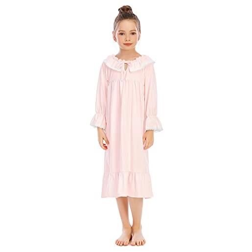 Alunsito baby toddler girl tinta unita camicie da notte ruffle maniche lunghe cute sleepwear pigiama baby camicia da notte rosa 160 13-14 anni