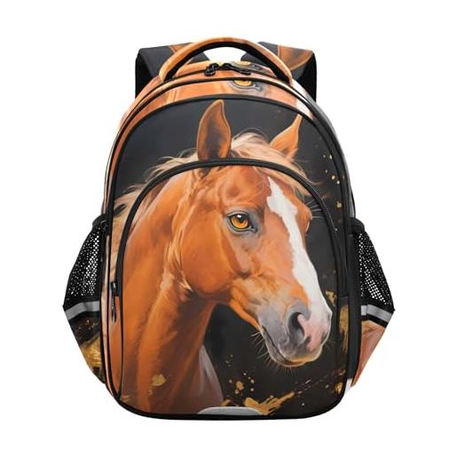 Nexawaveo zainetto per bambini con cavallo con oro nero scuola materna ragazzi ragazze bookbag prescolare bambino borsa da viaggio
