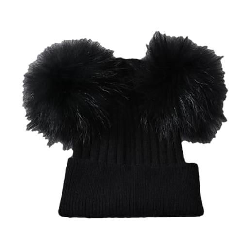 Generic cappello con pompon in doppia pelliccia berretti invernali da donna cappelli lavorati a maglia skullies berretti cappello a cuffia da ragazza
