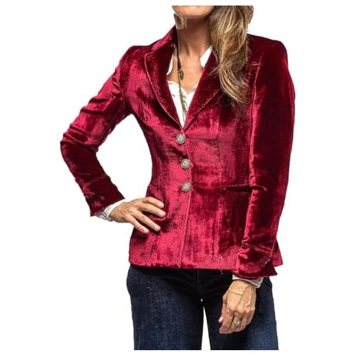 Goolecrimp blazer vintage a maniche lunghe con risvolto da donna sottile corto con bottoni e tasche giacca elegante da lavoro (rosso, l)