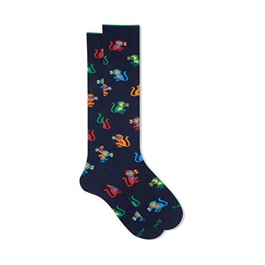 Gallo - calze lunghe uomo cotone navy fantasia scimmie colorate