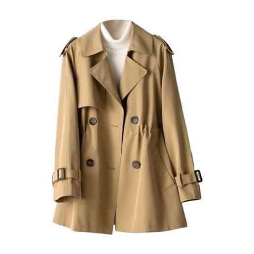 Ybing trench - cappotto corto da donna, elegante, tinta unita, con bottoni, con risvolto, giacca a vento, cachi, xxl
