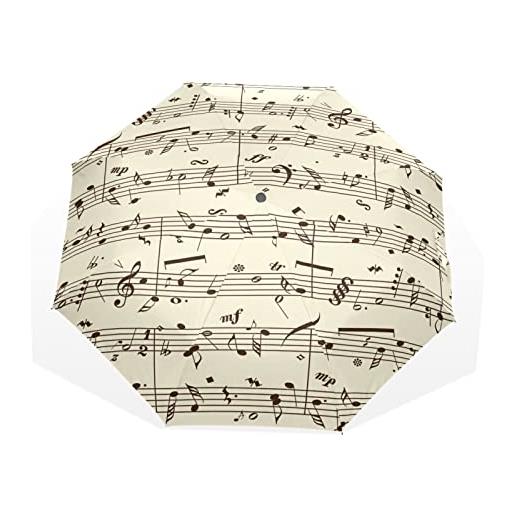 TropicalLife ombrello retro vintage musica nota modello antivento 3 piegare ombrello per donne uomini ragazze ragazzi unisex ultraleggero viaggio outdoor ombrello comp