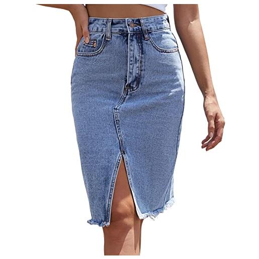 Generisch gonna in jeans elegante e confortevole, per il tempo libero, a vita alta, elegante, classica, elastica, gonna da donna elasticizzata, con vita alta, linea a, gonna corta per la primavera ed l'estate, 