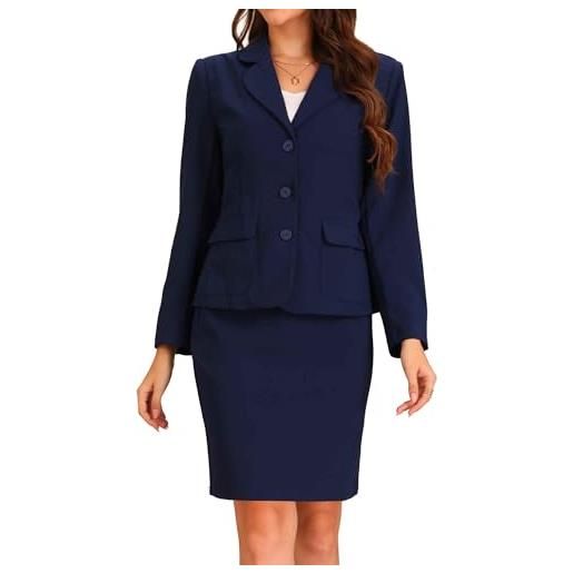 Allegra K donna completo da lavoro in 2 pezzi con colletto button down blazer gonna a tubino set gonna da lavoro blu scuro l