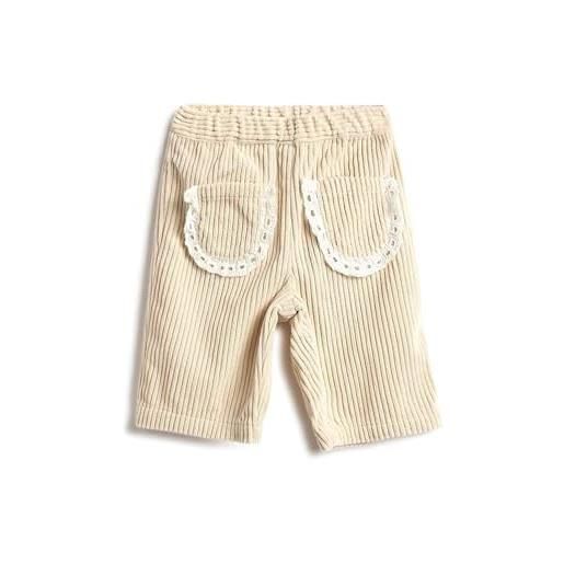Chicco, pantaloni bambina lunghi in velluto elasticizzati, dettaglio pizzo san gallo (it, età, 24 mesi, beige)