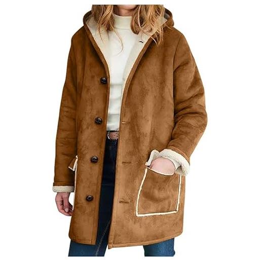 CRITOR trench da donna in montone scamosciato sintetico capispalla invernale foderato in morbida pelliccia scamosciata da donna con cappuccio