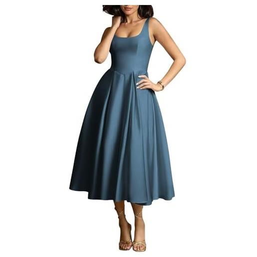 HPPEE abito da ballo da donna in raso con tasche, abito da ballo a linea a, corsetto formale per feste, foglia di t, 46