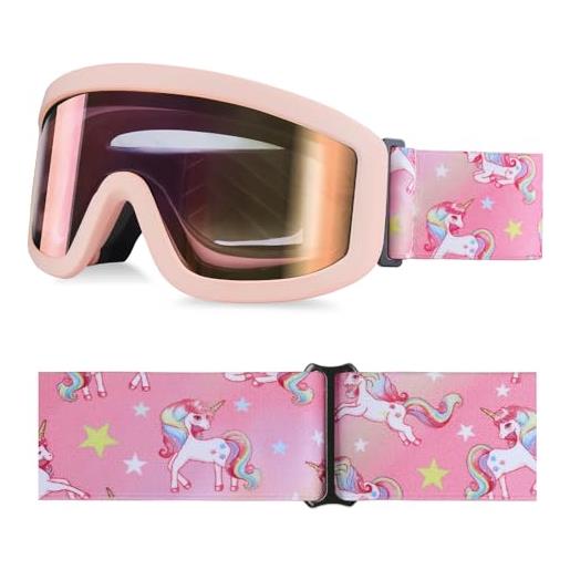 YooxArmor maschera da sci bambino, occhiali da snowboard con doppie lenti per bambini di età compresa tra 6 e 14 anni, otg anti 100% uv 400 anti nebbia per ragazzi e ragazze per sci, snowboard sport invernali