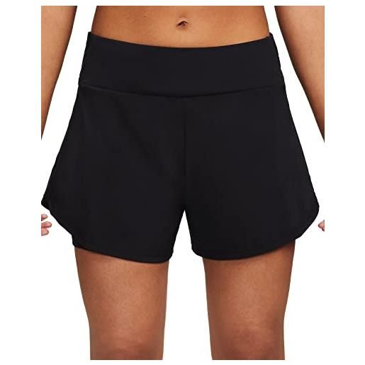 Nike bliss df mr pantaloncini, nero/argento lucido, l donna