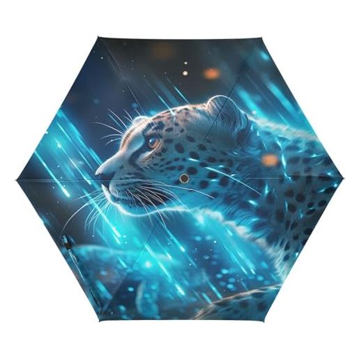 NYYYTTTEU fantastici ghepardi blu spaziali ombrelli automatici aperti chiusi ombrello pieghevole compatto protezione uv ombrello viaggio per ragazze ragazzi beach