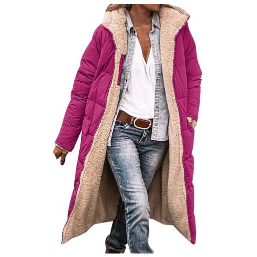 Shffuw piumino doppia faccia donna con cappuccio giacca invernale elegante a manica lunga cappotto caldo in tinta unita per stagione fredda (hot pink #3, m)