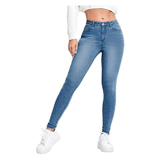 Generico jeans donna vita alta elasticizzati curvy jeans donna slim fit push up tinta unita pantaloni skinny estivi leggeri in denim pantalone elasticizzato denim stretch con tasche streetwear moda (blue, m)