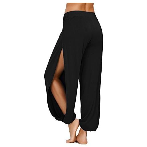 AvaCostume pantaloni harem da donna con spacco alto, stile hippie, nero, m