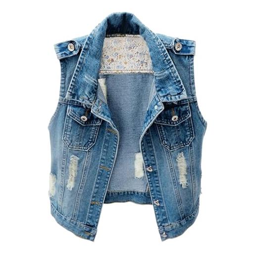 Generic kedera gilet da donna in denim di jeans classico junior giacca di jeans senza maniche effetto invecchiato con bottoni maglione lungo lana