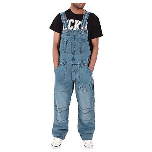 Generisch salopette in jeans da uomo, oversize, salopette da lavoro con elasticizzati, con tasche, senza maniche, tuta estiva retrò, comodi pantaloni in denim, pantaloni casual, azzurro, xxl