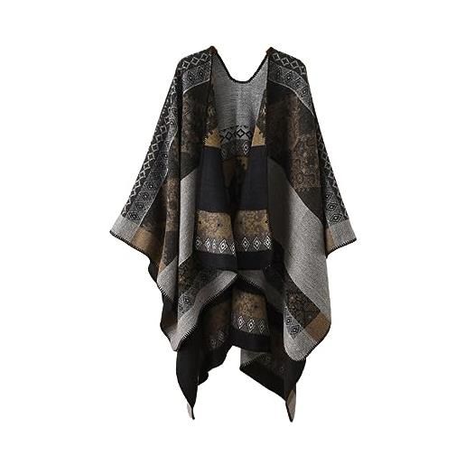 ERFMFKL poncho invernale da donna lavorato a maglia, mantello con cappuccio in lattice cardigan coperta lunga scialle sciarpa, 7, etichettalia unica