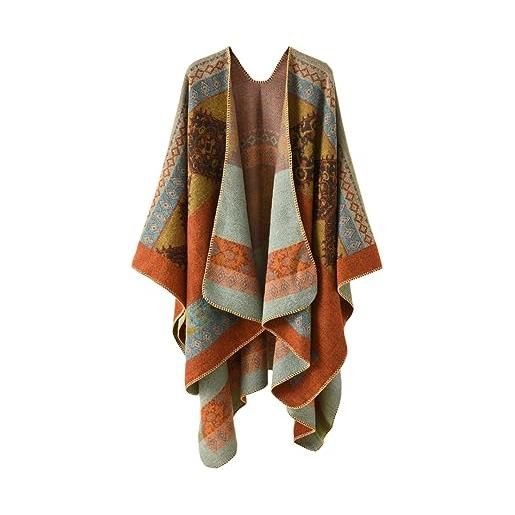 ERFMFKL poncho invernale da donna lavorato a maglia, mantello con cappuccio in lattice cardigan coperta lunga scialle sciarpa, 7, etichettalia unica