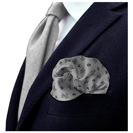 Remo Sartori - fazzoletto da taschino orlato a mano in seta grigio floreale, made in italy, uomo. 