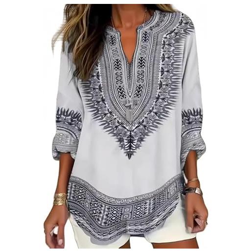 HuazomeeHZM camicie estive per le donne moda girasole 3d stampa camicia stile etnico casual sciolto manica lunga t-shirt col v