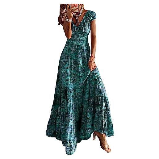 Peuignao vestito lungo donna abito lungo donna estivo elegante vestiti da donna abiti lunghi estivi donna eleganti maxi abito svasato bohemien casual vestito floreale boho spiaggia donna manica corta vert l