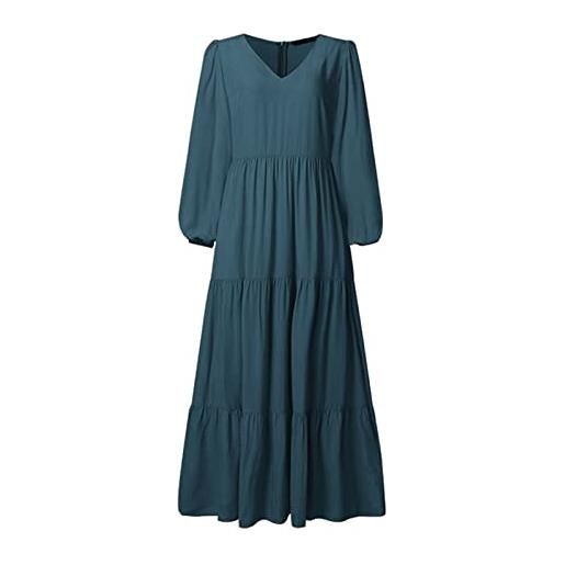 keephen abito lungo da donna con scollo a v a maniche lunghe abito lungo casual a vita alta boho a vita alta