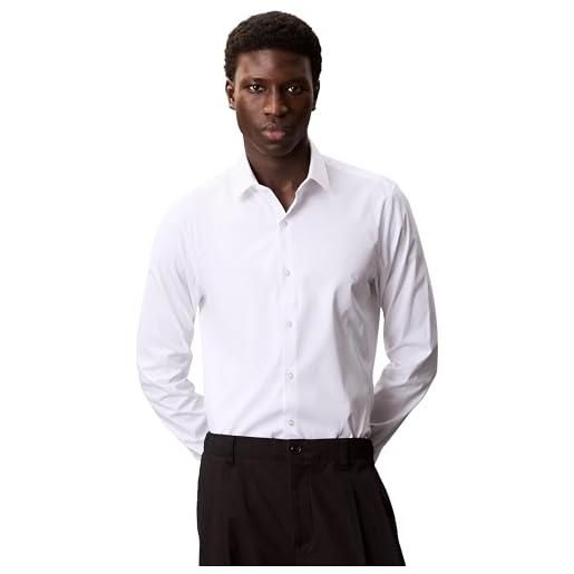 Calvin Klein camicia da uomo slim esntl poplin nos str sld, bianco (bianco), s