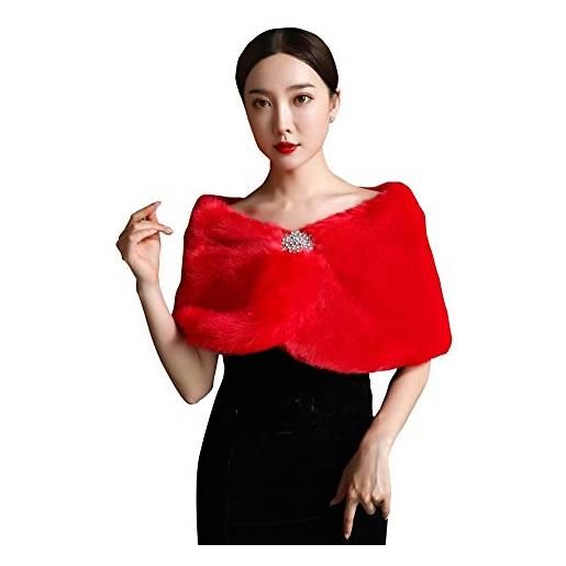 Insun donna scialli pelliccia sintetica bolero sposa damigelle stole coprispalle inverno rosso taglia unica