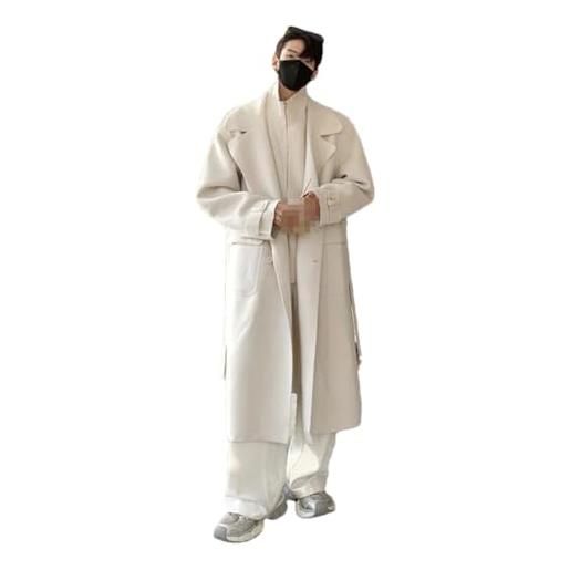 ERFMFKL trench da uomo bianco invernale in lana ispessita cappotto caldo oversize lungo di lana giacca allentata, beige, xxl