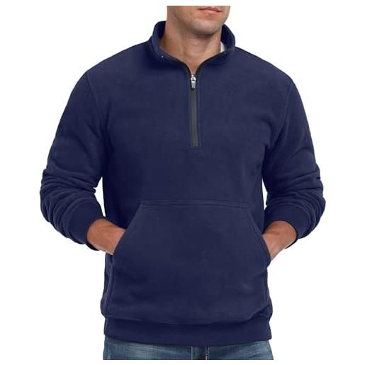 QIXING felpa da uomo oversize con mezza zip, in pile, collo alto e bordi a costine, calda e morbida, blu navy, xxl