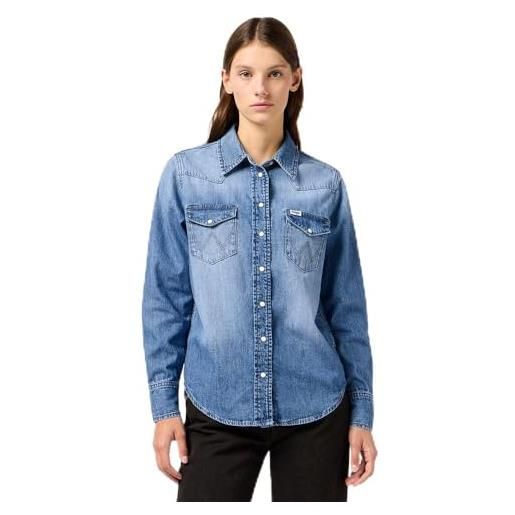 Wrangler heritage shirt maglietta, blue melon wash, s donna