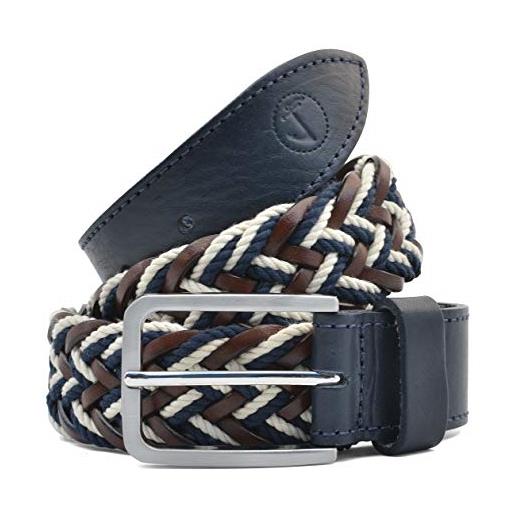 Seajure cintura da uomo in corda nautica intrecciata pelle blu navy, marrone e crema (115)