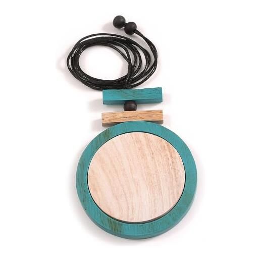 Avalaya Grande ciondolo geometrico rotondo in legno nero con collana in cotone nero – 92 cm L/10,5 cm – regolabile