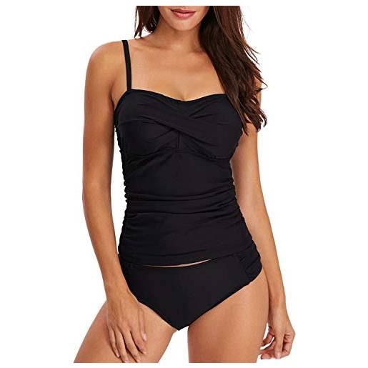 BIKINX tankini costumi da bagno per le donne plus size costume da bagno migliore controllo della pancia costumi da bagno, nero, 50