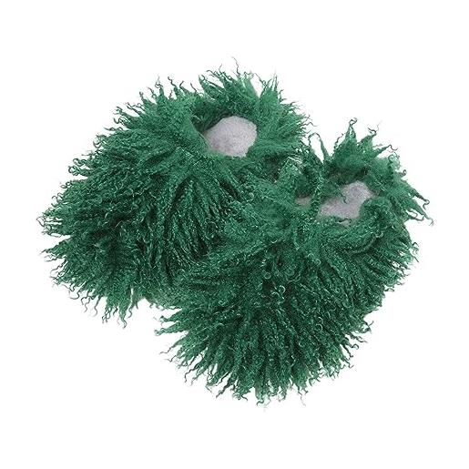 LinRim fuzzy pantofole da donna in pelliccia sintetica pantofole da uomo e da donna, in peluche, invernali, soffici, antiscivolo, calde e antiscivolo, per la casa, verde, 36