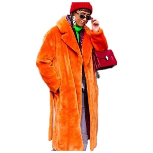 Hcclijo cappotto invernale da donna in pelliccia sintetica cappotto lungo in peluche arancione giacca soffice teddy giacca in pelliccia di visone rosa artificiale orange fur coat m