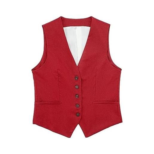 Generisch gilet in lino corto da donna gilet da donna nero retrò gilet casual estivo gilet da motociclista senza maniche gilet da camionista giacca elegante giacca corta, rosso, l