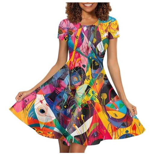 ENLACHIC abito longuette da donna a maniche corte con stampa astratta di picasso con stampa artistica 3d, picasso arte astratta 5, m