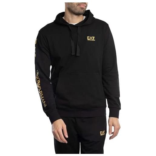 Emporio Armani ea7 felpa da uomo con cappuccio logo series in cotone leggero (it, testo, s, regular, regular, black/gold)