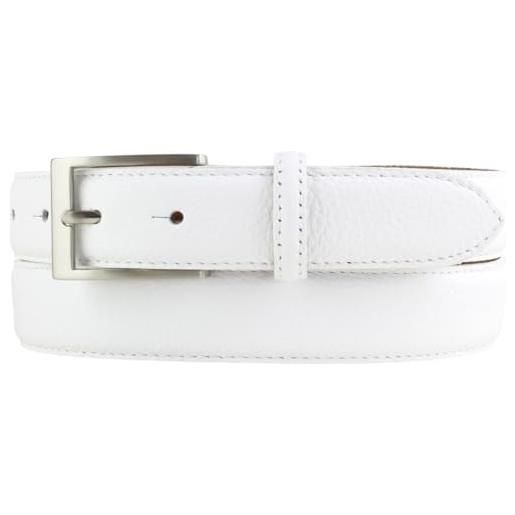 BELTINGER cintura per costume italiana, larghezza 30 mm, cintura da uomo, cintura in pelle strutturata, chiusura in argento, bianco, argento, lunghezza totale 100 cm/115 cm, bianco, argento. , 100
