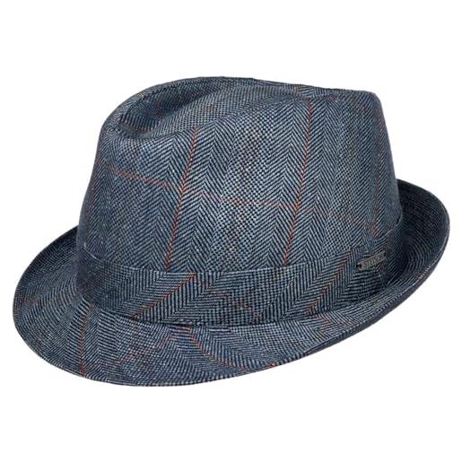 Stetson cappello di seta classic trilby uomo - made in italy tessuto con fodera estate/inverno primavera estate autunno inverno - l (58-59 cm) denim-blu scuro
