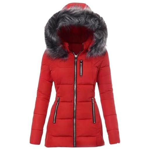 Suncadmious giacca invernale da donna impermeabile calda con collo lungo e largo, parka cappotto spesso caldo e con cappuccio cappotto spesso invernale con tasche (rosso, m)