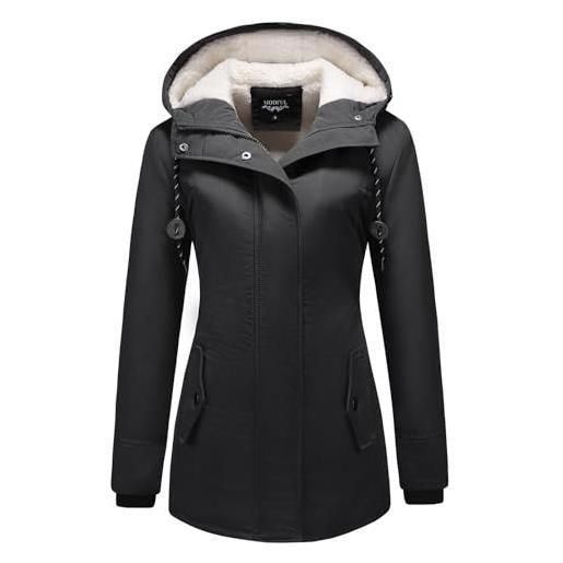 MODFUL cappotto invernale da donna con cappuccio caldo giacca parka fodera in pile (nero, l)