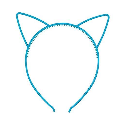 Blausky 6 fasce per capelli con orecchie di gatto, in plastica con denti, sottili, antiscivolo, per feste, balli di fine anno, blu