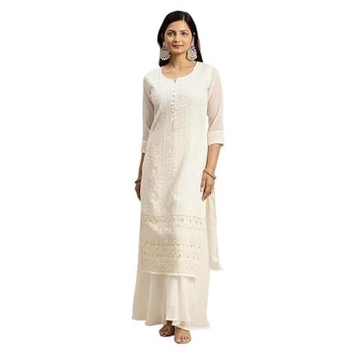 Sambhav Quilt Hub abito da donna in georgette anarkali lucknowi chikankari etnico kurta dritto kurti kurta tunica abito, crema, xx-large