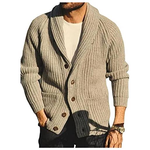 MANYMANY cardigan abbottonato lavorato a maglia da uomo cardigan collo a scialle morbido al tatto a maniche lunghe con tasca