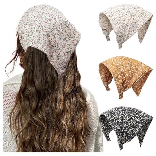 HAIMEIKANG fasce per capelli floreali da donna, stile bohémien, bandane da donna, triangolare, tinta unita, stile vintage (beige, giallo, nero)