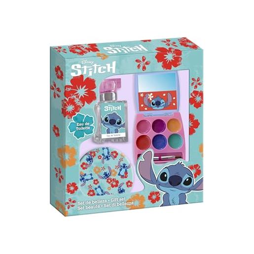 Disney stitch - set di bellezza composto da 1 eau de toilette, 1 palette di lucidalabbra e 1 specchio
