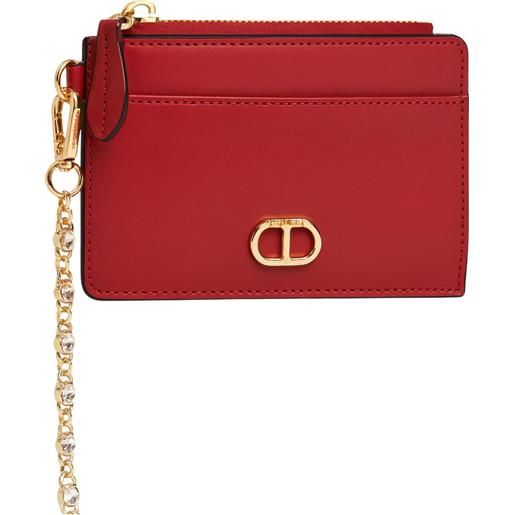TWINSET porta carte di credito in pelle rosso con catena dorata