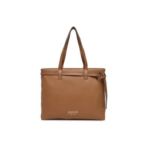 Liu jo milano - borsa tote in pelle, marrone chiaro, con tracolla decorativa con borchie, manici doppi, stile elegante